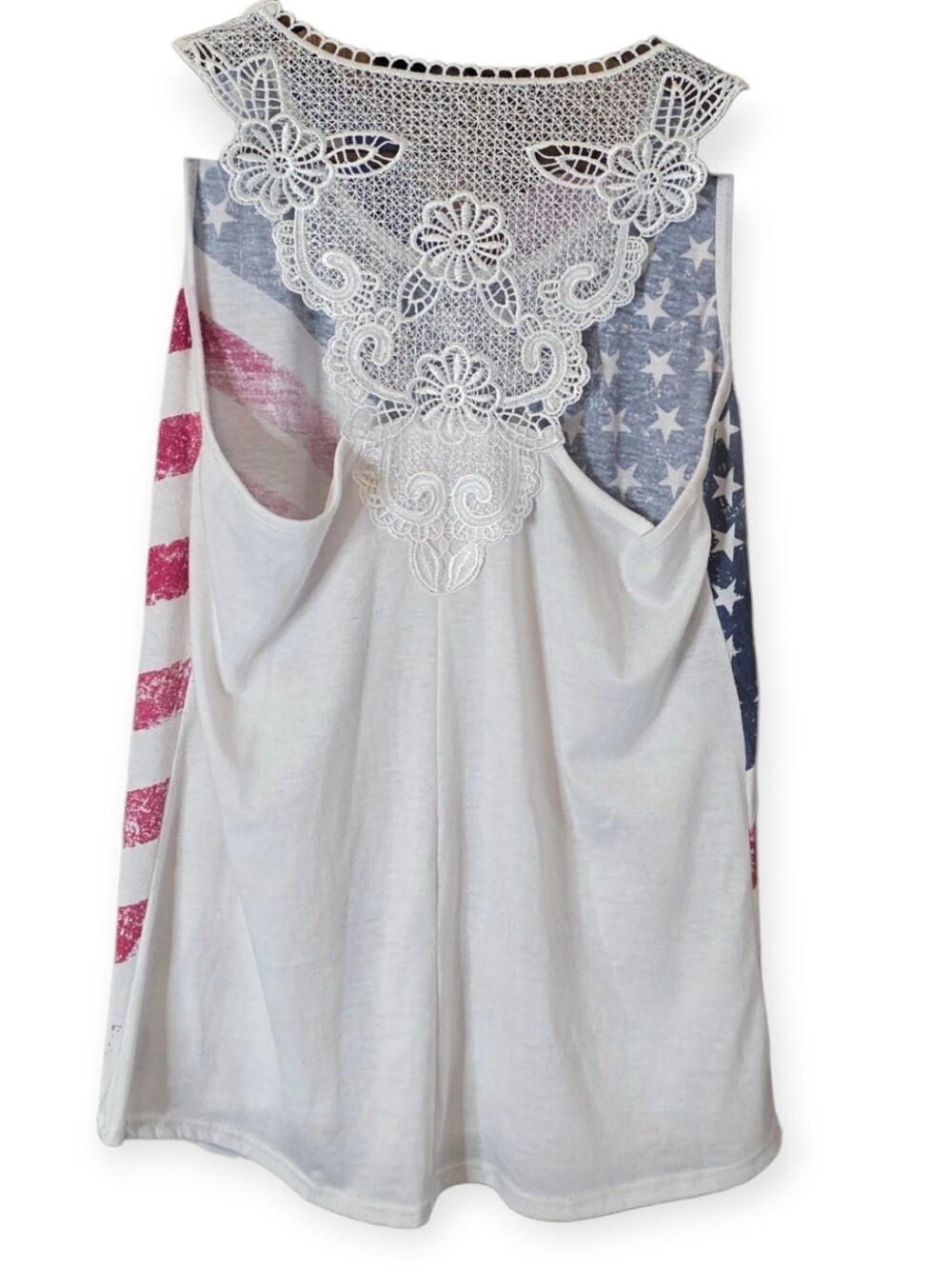 Rue Juju American Flag Crochet Back Tank Top Women's Small - Picture 4 of 5